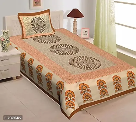 Serene D?cor Jaipuri Bedsheet, Cotton Single bedsheet with 1 Pillow Covers (63 x 90 inches) (AE982, Red) (Orange 1)