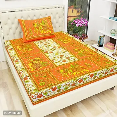 Serene D?cor Jaipuri Bedsheet, Cotton Single bedsheet with 1 Pillow Covers (63 x 90 inches) (AE982, Red) (Orange)
