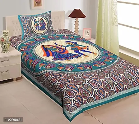 Serene Decor? Jaipuri Single Bedsheet, 160 TC Single Bed Cotton Bedsheet and 1 Pillow Covers, Plain Premium, Platinum Superior Elegant (63 X 90 inches) (AE2371_Sky Blue)