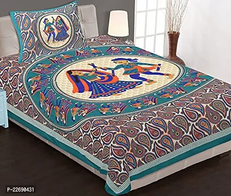 Serene Decor? Jaipuri Single Bedsheet, 160 TC Single Bed Cotton Bedsheet and 1 Pillow Covers, Plain Premium, Platinum Superior Elegant (63 X 90 inches) (AE2371_Sky Blue)-thumb4