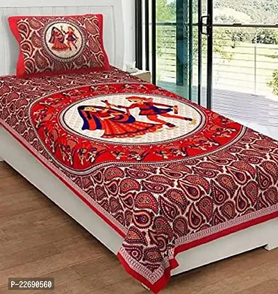 Serene Decor? Jaipuri Bedsheet 160 TC Single Bed Cotton Bedsheet and 1 Pillow Covers, Plain Premium, Platinum Superior Elegant (63 X 90 inches) (AE2369_Red)