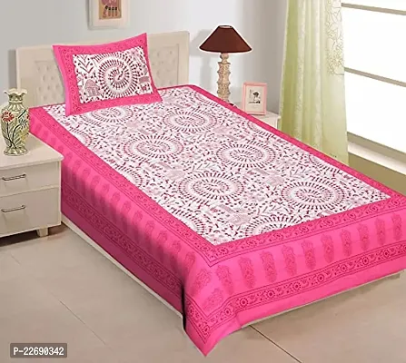 Serene Decor? Jaipuri 160 TC Single Bed Cotton bedsheet and 1 Pillow Covers, Plain Premium, Platinum Superior Elegant 63 X 90 inches(AE2366_Pink)