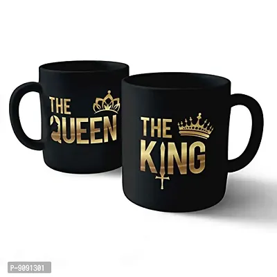 KING-QUEEN-BLACK Ceramic Coffee Mug (320 ml, Pack of 2)-thumb0