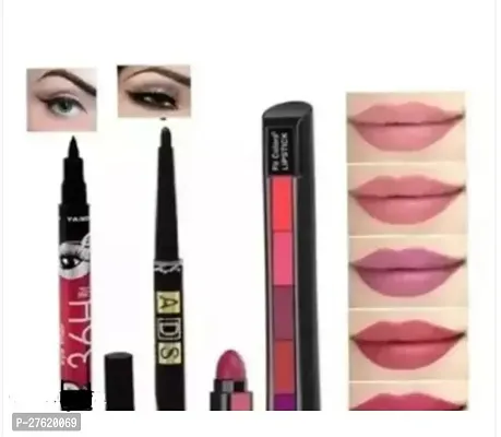 Waterproof Kajal,36H Long Time Eyeliner And 5 In1 Lipstick-Pack Of 3-thumb0