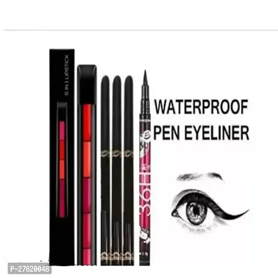 Waterproof Eyeliner With 3 Pieces Kajal And 5 In1 Professional Lipstick-Pack Of 3-thumb0