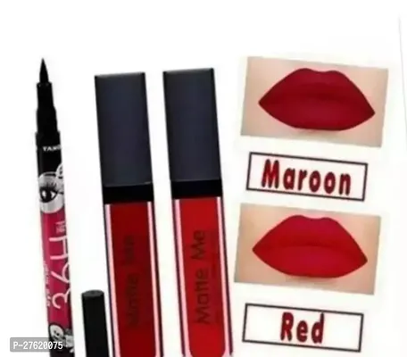 Red And Maroon Liquid Lipstick With 36H Eyeliner-Pack Of 3