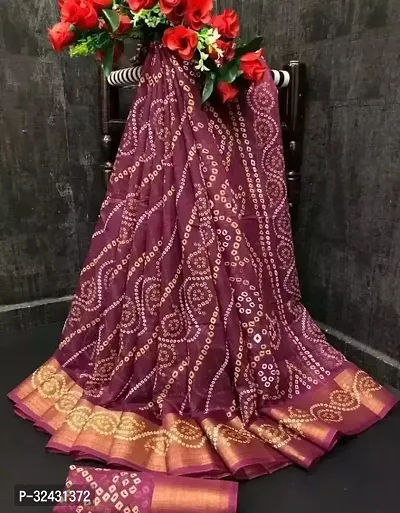 Elegant Purple Cotton Printed Saree With Blouse Piece For Women-thumb0