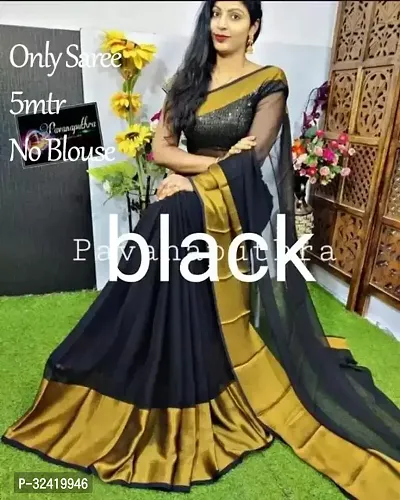 Stylish Black Chiffon Solid Saree without Blouse piece For Women-thumb0