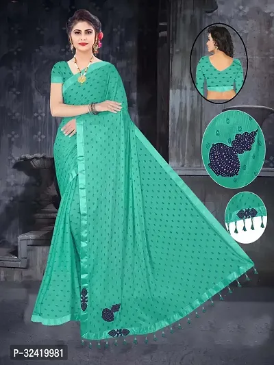 Stylish Green Lycra Printed Saree with Blouse piece For Women-thumb0