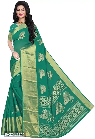 Elegant Green Chiffon Printed Saree With Blouse Piece For Women-thumb0