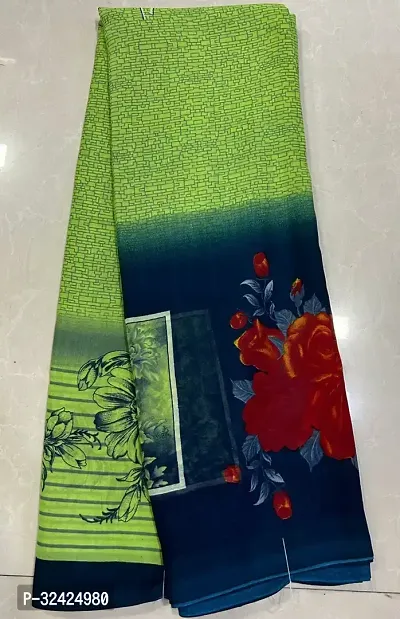 Elegant Green Georgette Printed Saree With Blouse Piece For Women-thumb0