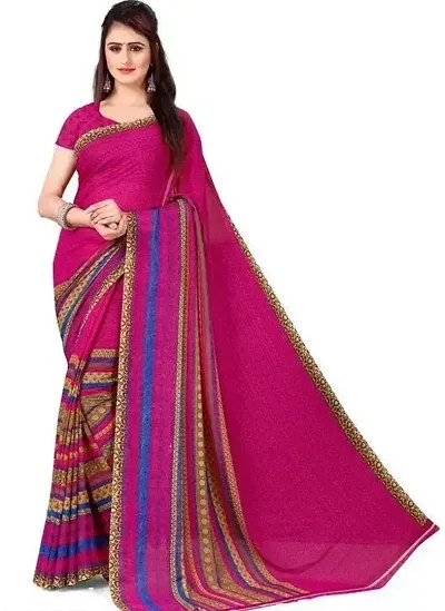 Stylish Georgette Striped Saree with Blouse piece For Women