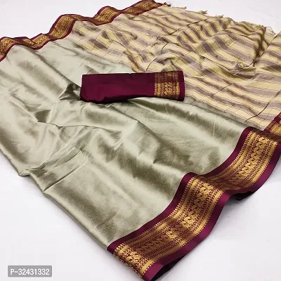 Elegant Grey Cotton Silk Jacquard Saree With Blouse Piece For Women-thumb0