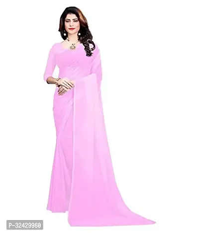 Elegant Pink Georgette Solid Saree With Blouse Piece For Women-thumb0