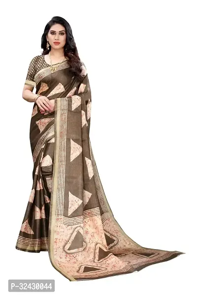 Elegant Brown Cotton Printed Saree With Blouse Piece For Women-thumb0