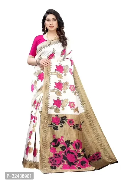 Elegant Pink Art Silk Printed Saree With Blouse Piece For Women-thumb0