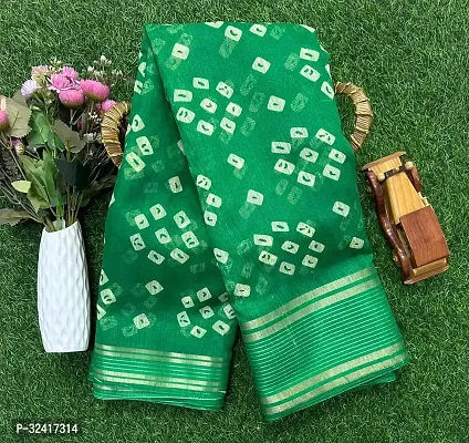 Stylish Green Cotton Blend Printed Saree with Blouse piece For Women-thumb0