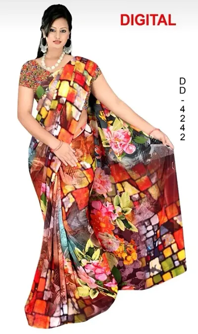Attractive Georgette Saree with Blouse piece 