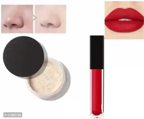 Loose Powder and Matte Liquid Lipstick Makeup Combo Set