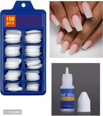 Artificial Nails 100 Pieces with Nail Glue-thumb0