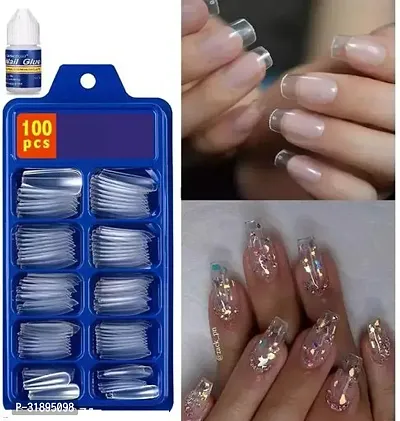 Artificial Nails 100 Pieces with Nail Glue-thumb0