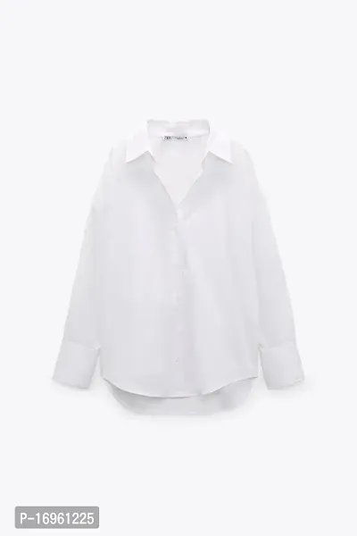 Elegant White Cotton Solid Shirt For Women-thumb0