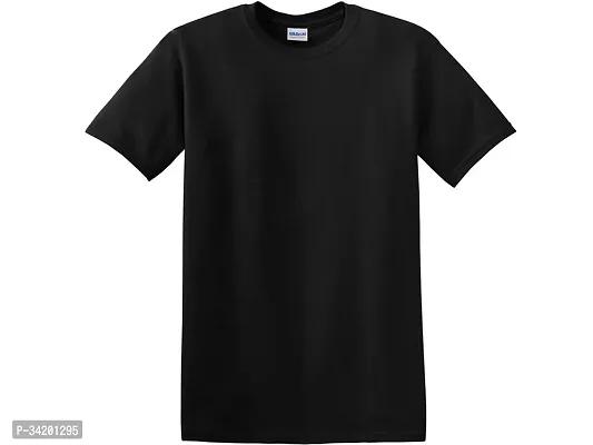 Stylish Black Cotton Solid Round Neck Tees For Men-thumb0