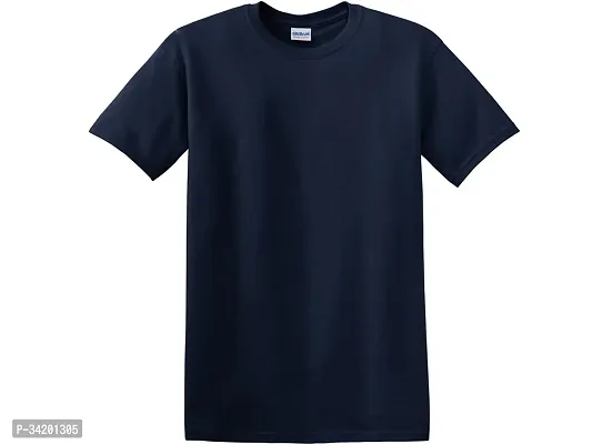 Stylish Navy Blue Cotton Solid Round Neck Tees For Men-thumb0