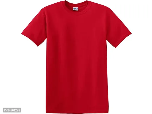 Stylish Red Cotton Solid Round Neck Tees For Men-thumb0