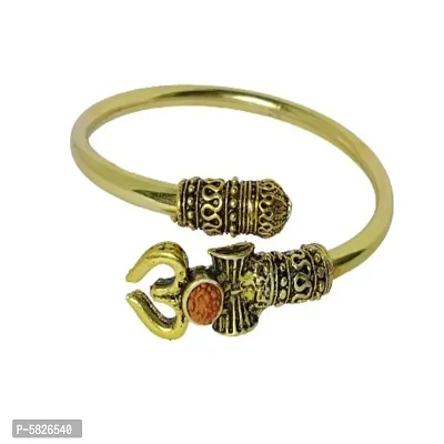 Damru Trishul Rudraksha Gold Plated Mahadev Bracelet for Men ( Gold color)-thumb0