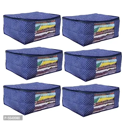 Saree Cover Storage Bag Big for Clothes with Zip Organizer for Wardrobe, Large Design Boxes polka dots pack of  6