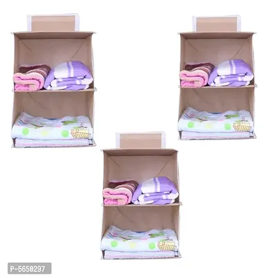 Hanging Closet Organizer, Hanging Closet Organizer, Hanging Storage Shelves for Baby Room Cloth Hanging Shelves Collapsible, and Easy Mount 2 shelf pack of 3-thumb0