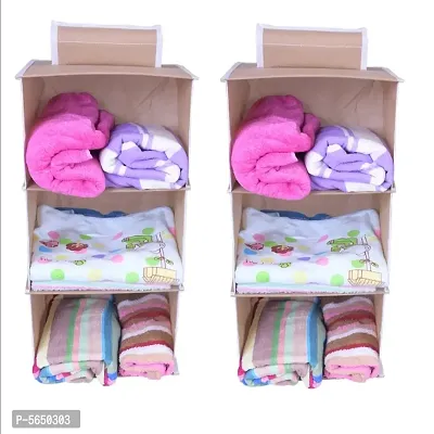 Hanging Closet Organizer, Hanging Closet Organizer, Hanging Storage Shelves for Baby Room Cloth Hanging Shelves Collapsible, and Easy Mount 3 shelf pack of 2-thumb0