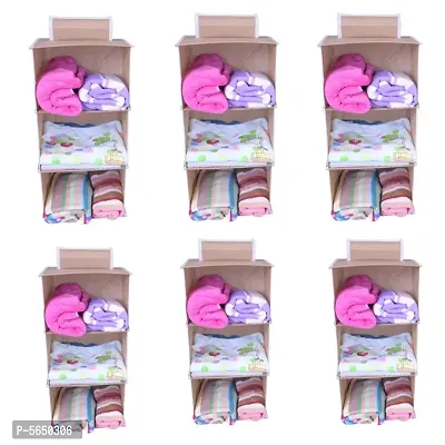 Hanging Closet Organizer, Hanging Closet Organizer, Hanging Storage Shelves for Baby Room Cloth Hanging Shelves Collapsible, and Easy Mount 3 shelf pack of 6-thumb0
