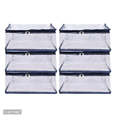 ABBASI Saree Cover Storage Bag Big for Clothes with Zip Organizer for Wardrobe, transparent Large Design Boxes (Pack of 6, Dark Blue, Fabric)