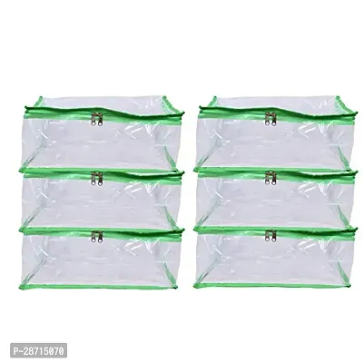 ABBASI Saree Cover Storage Bag Big for Clothes with Zip Organizer for Wardrobe, transparent Large Design Boxes (Pack of 6, Green, Fabric)-thumb0