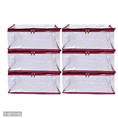 ABBASI Saree Cover Storage Bag Big for Clothes with Zip Organizer for Wardrobe, transparent Large Design Boxes (Pack of 6, Maroon, Fabric)