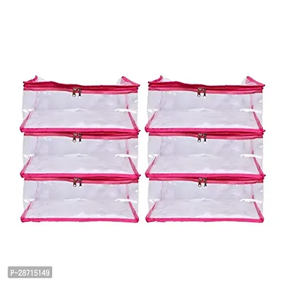 ABBASI Saree Cover Storage Bag Big for Clothes with Zip Organizer for Wardrobe, transparent Large Design Boxes (Pack of 6, Pink, Fabric)