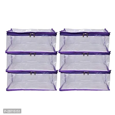 ABBASI Saree Cover Storage Bag Big for Clothes with Zip Organizer for Wardrobe, transparent Large Design Boxes (Pack of 6, purple, Fabric