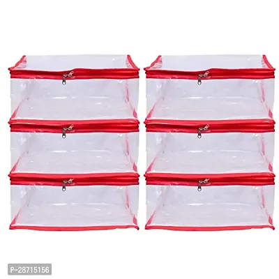 ABBASI Saree Cover Storage Bag Big for Clothes with Zip Organizer for Wardrobe, transparent Large Design Boxes (Pack of 6, Red, Fabric)