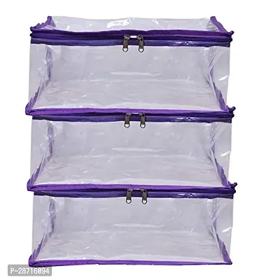 ABBASI Saree Cover Storage Bag Big for Clothes with Zip Organizer for Wardrobe, transparent Large Design Boxes (Pack of 3, Dark Blue)