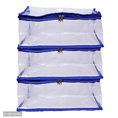 ABBASI Saree Cover Storage Bag Big for Clothes with Zip Organizer for Wardrobe, transparent Large Design Boxes (Pack of 3, Dark Blue)