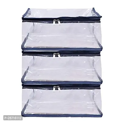 ABBASI Saree Cover Storage Bag Big for Clothes with Zip Organizer for Wardrobe, transparent Large Design Boxes (Pack of 3, Dark Blue)