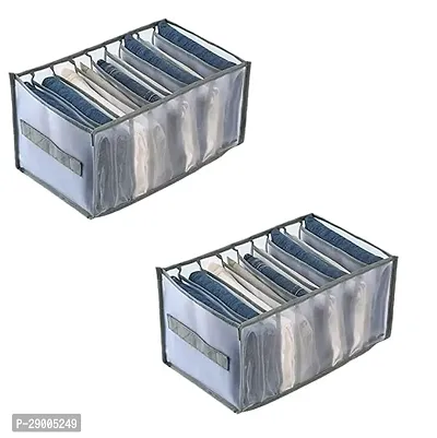 Wardrobe Clothes Organizers 7 Grids Compartment Storage Box (Pack of 2, Grey)-thumb0