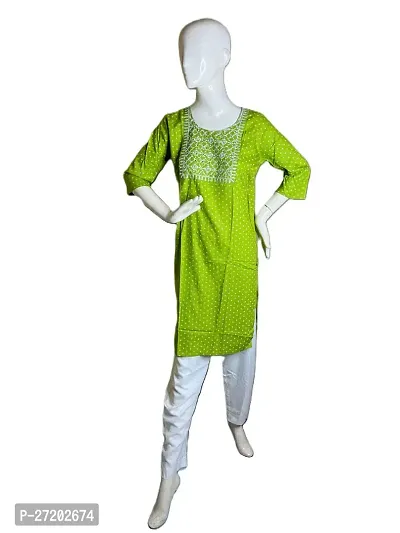 Stylish Green Cotton Printed A-Line Kurta Bottom Set For Women