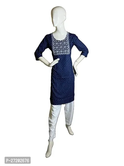 Stylish Navy Blue Cotton Printed A-Line Kurta Bottom Set For Women