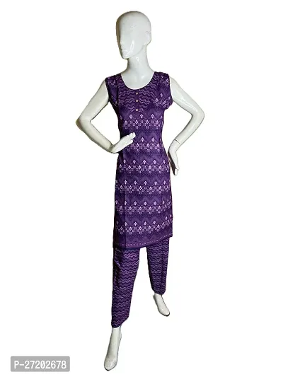 Stylish Purple Cotton Printed A-Line Kurta Bottom Set For Women