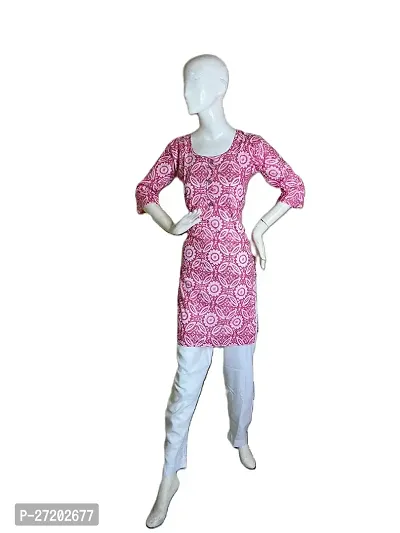 Stylish Pink Cotton Printed A-Line Kurta Bottom Set For Women