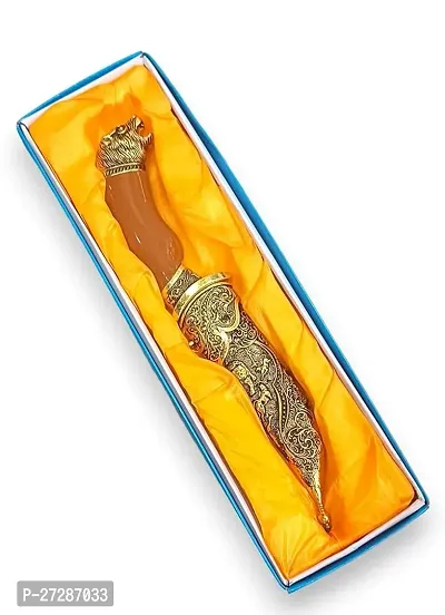 Elegant Katari 8 inch Groom Golden Color Kataar for Wedding Rajputana Style Made of Metal Showpiece Knife Non Sharp-thumb0