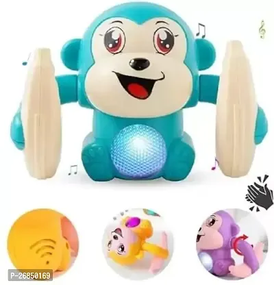 Funflickers Dancing Monkey Musical Toy For Kids Baby Spinning Rolling Doll Tumble Toy (Multicolor)-thumb0